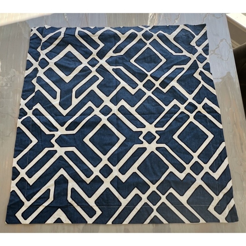 2 Pottery Barn Blue Geometric Linen Cotton Euro Pillow Shams - Picture 2 of 8